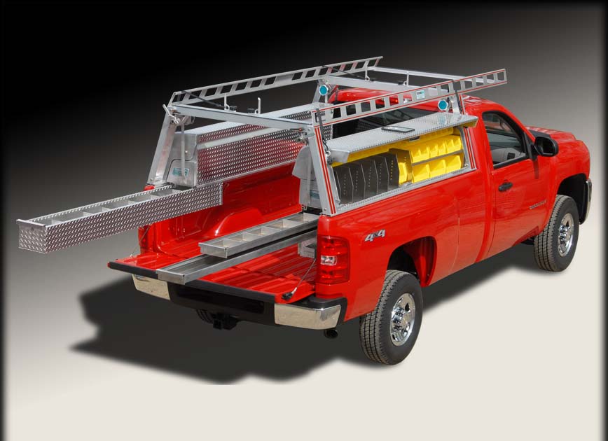 Pick up truck ladder rack / truck rack w truck tool boxes and drawers 