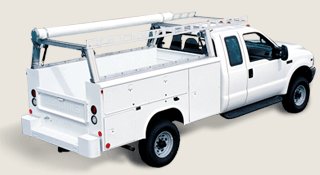 Pick up truck ladder rack w truck tool boxes and drawers - System One  integrated truck equipment: aluminum ladder racks, truck racks, van racks,  truck tool boxes