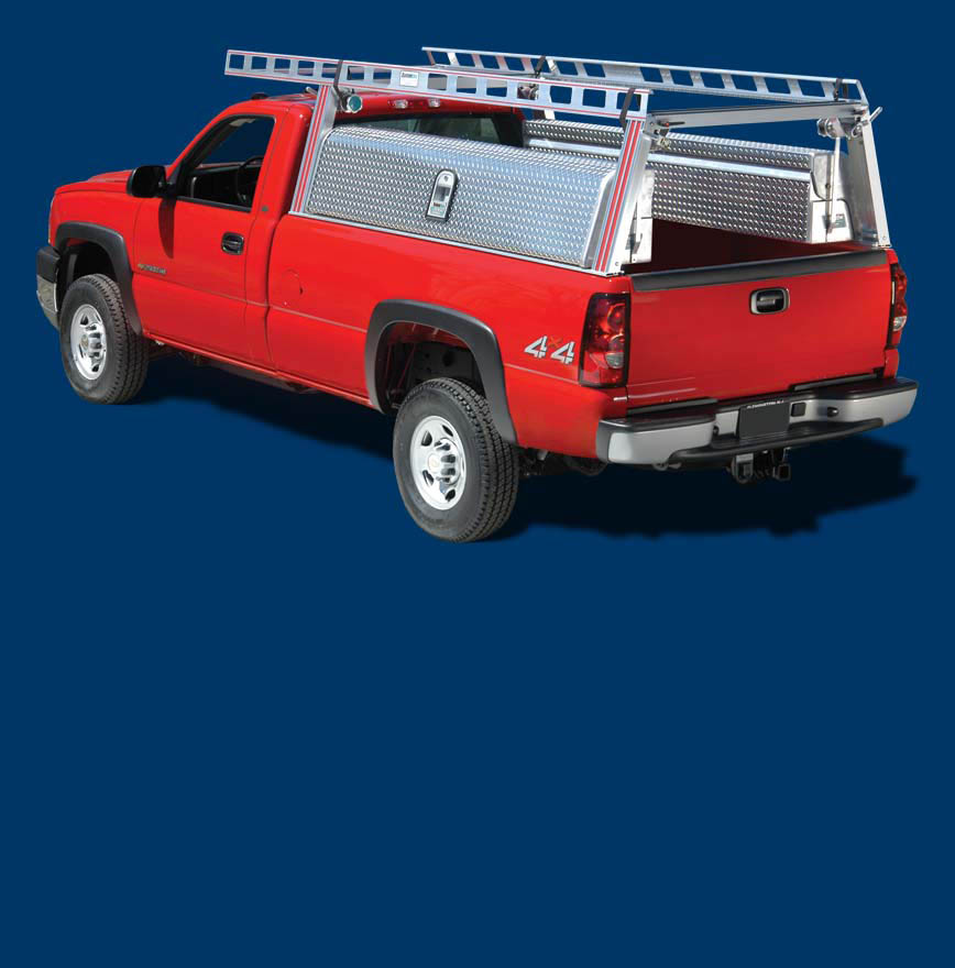 Ladder rack compatible shop with tool box